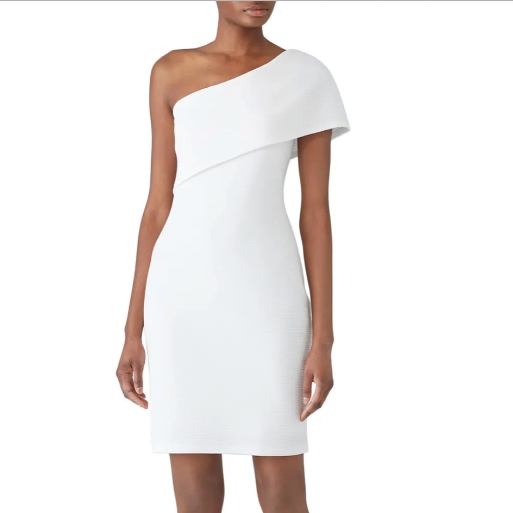 Hutch Tara White Ponte One Shoulder Sheath Dress XS